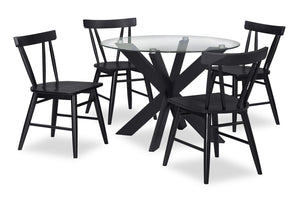 Remi 5pc Dining Set with Table & 4 Slat-Back Chairs, Glass & Wood, 42