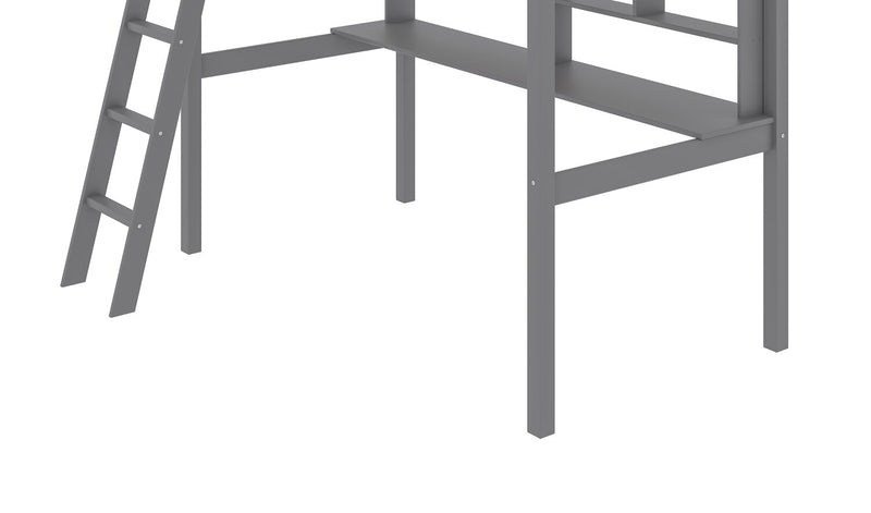 Brody Loft Bed with Built-in Desk, Ladder & Guardrails for Kids & Teens, Grey - Twin Size