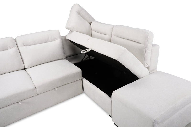 Primo Coast 3-Piece Right-Facing Ivory White Fabric Sleeper Sectional with Storage Chaise and Storage Armrest