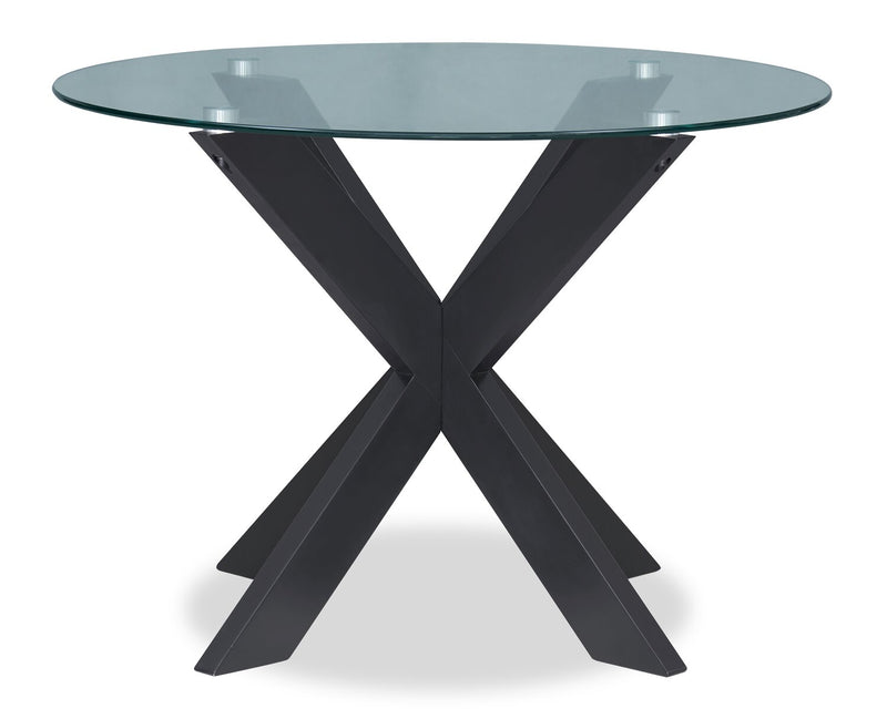 Remi 5pc Dining Set with Table & 4 Slat-Back Chairs, Glass & Wood, 42\"W Round- Black & White
