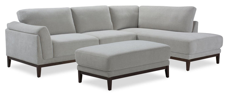 Horizon 2-Piece Right-Facing Fabric Sectional with Wood Base and Legs - Grey