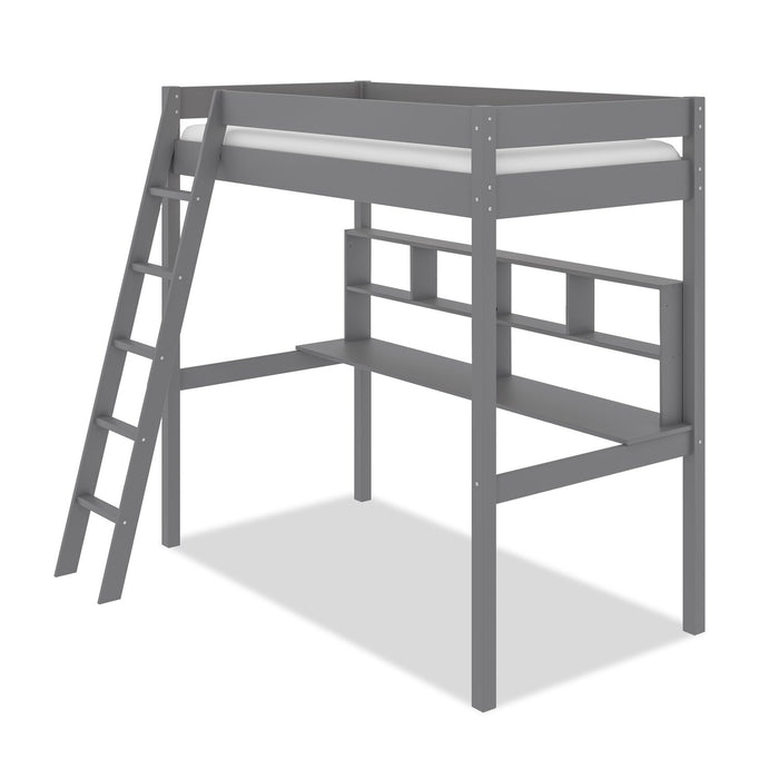 Brody Loft Bed with Built-in Desk, Ladder & Guardrails for Kids & Teens, Grey - Twin Size