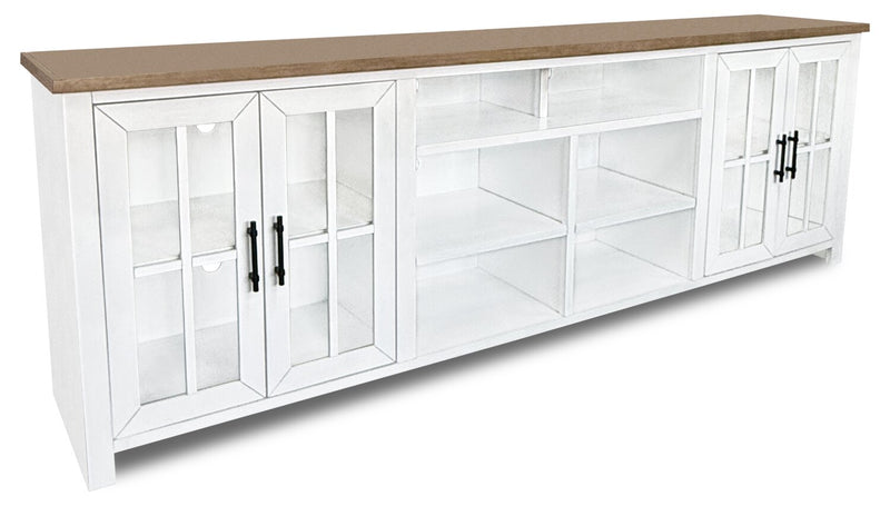 Sterling 95.83\" Modern TV Stand with Storage and Cable Management for TVs up to 100\" – Brown & White