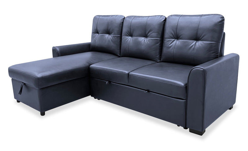 Carter 2-Piece Left-Facing Leather-Look Fabric Sleeper Sectional with Storage Chaise - Black