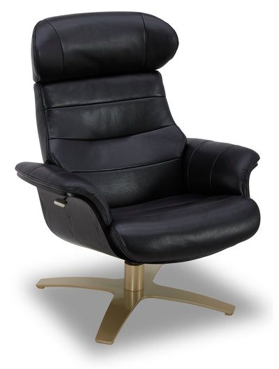 Halo Top-Grain Genuine Leather Swivel Reclining Chair with Footrest  | Fauteuil pivotant inclinable Halo en cuir véritable de qualité supérieure avec repose-pieds
