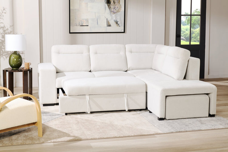 Primo Coast 3-Piece Right-Facing Ivory White Fabric Sleeper Sectional with Storage Chaise and Storage Armrest