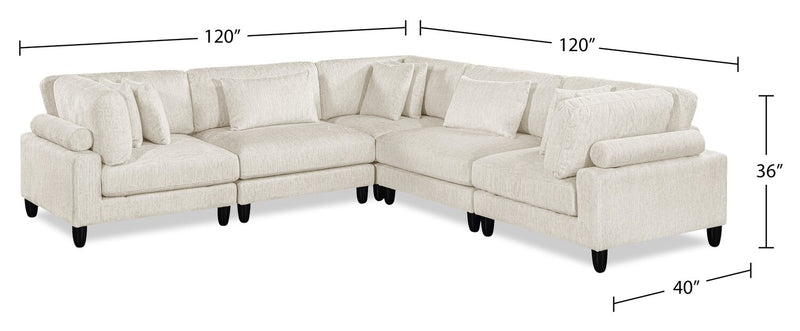 Lounge 5-Piece Chenille Modular Sectional – Beige 