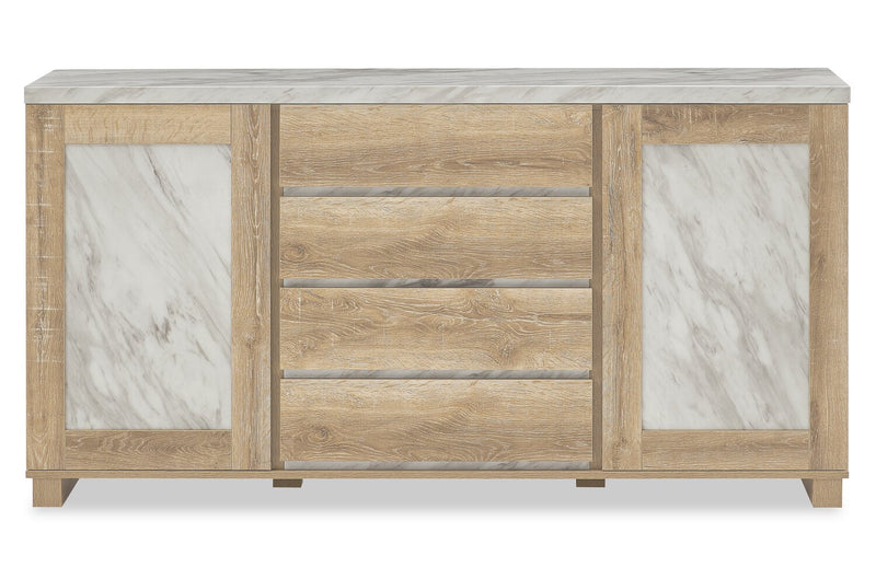Vega Dining Server with Storage & 4 Drawers, Marble Look, 66\"W - Natural & White