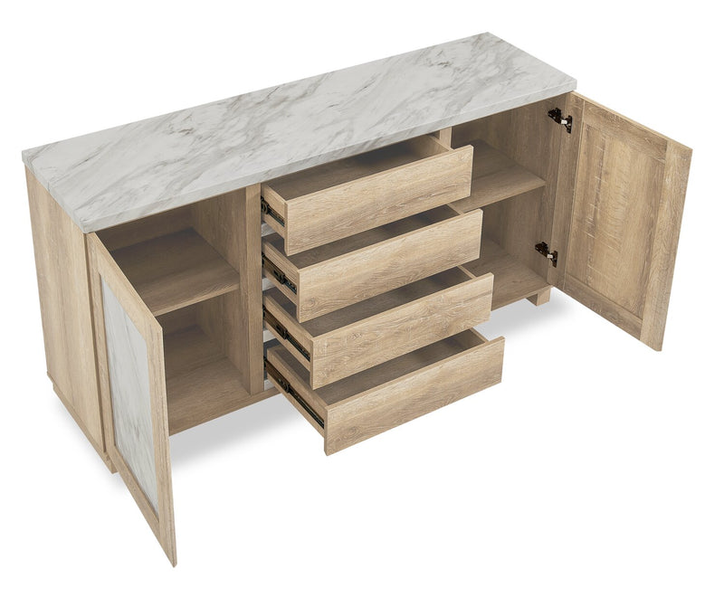Vega Dining Server with Storage & 4 Drawers, Marble Look, 66\"W - Natural & White