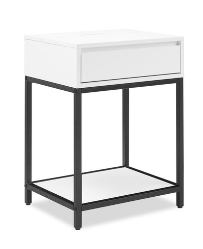 Akio Bedside 1-Drawer Nightstand with Lift-top Storage, 18"W x 25.75"H - White/Black | Table de nuit Akio de 18 po (l) x 25,75 po (H) à 1 tiroir avec dessus relevable et rangement - blanche et noire