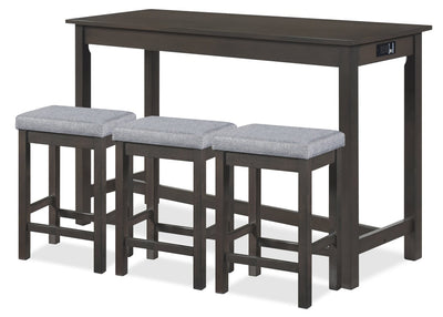 Noah 60” Modern Dining Table with 3 Counter-Height Stools and USB Ports - Grey | Coin-repas moderne Noah de 60 po avec 3 tabourets de hauteur comptoir et ports USB - grise