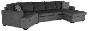 Legend 3-Piece Left-Facing Chenille Cuddler Sleeper Sectional with Chaise - Pepper 