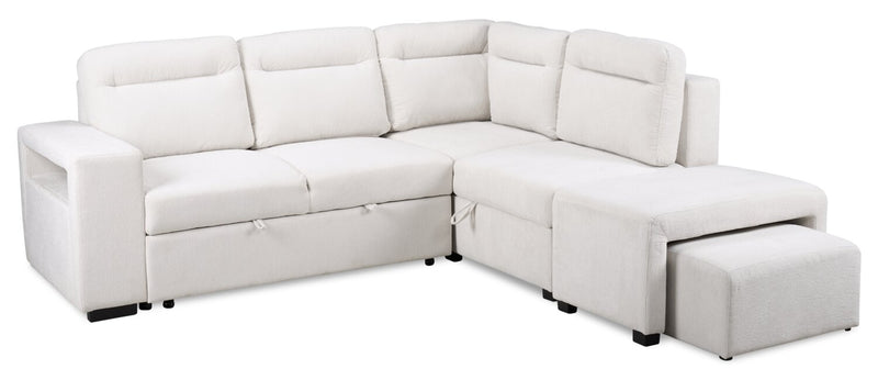 Primo Coast 3-Piece Right-Facing Ivory White Fabric Sleeper Sectional with Storage Chaise and Storage Armrest