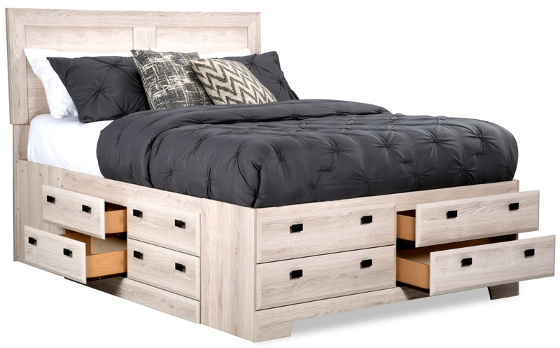 Yorkdale 12-Drawer Platform Bed with Headboard & Storage Frame, Made in Canada, White - Full Size