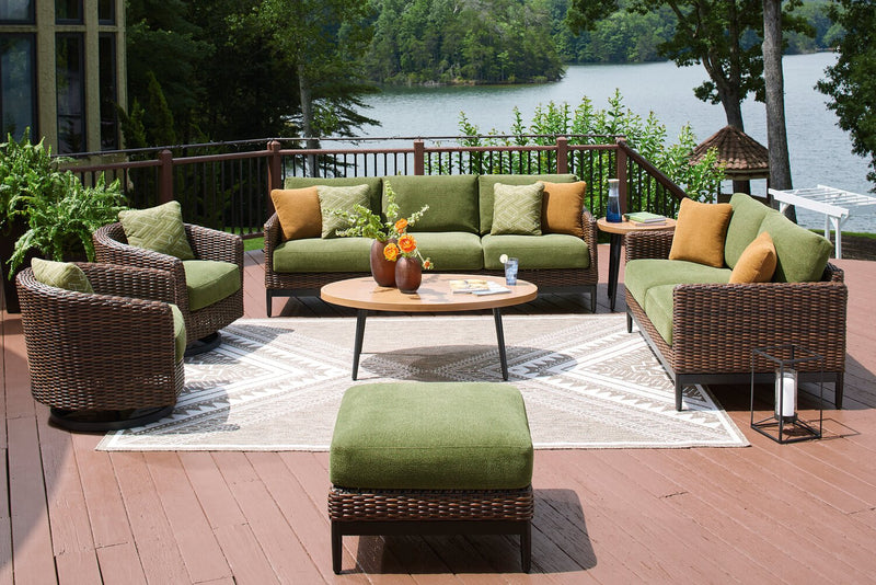Tofino Outdoor Patio Ottoman - Resin Wicker & Aluminum - UV & Weather Resistant - Green/Brown/Black