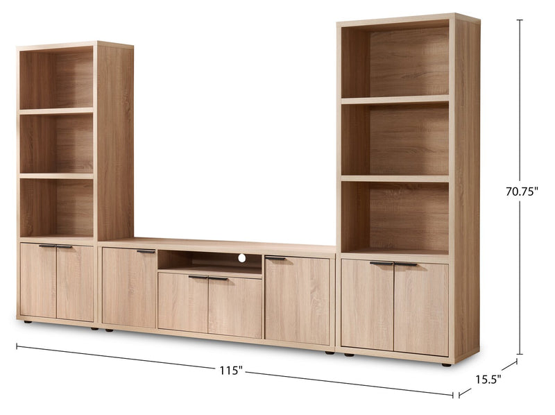 Noren 115\" 3-Piece Entertainment Centre with Storage for TVs up to 70\"- Light Oak