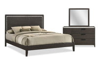 Sable 5pc Bedroom Set with Bed, Dresser & Mirror, Dark Grey - King Size 
