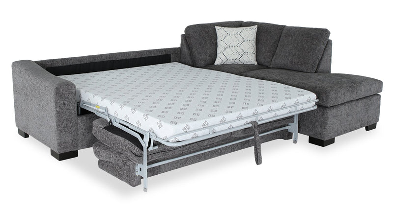 Aubrey 114\" Right-Facing Chenille Fabric Eurostyle Queen Sofa Bed Sectional with Wooden Legs – Grey