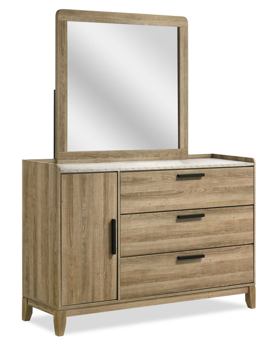 Sable Bedroom 3-Drawer Dresser with Storage Cabinet, 59\"W x 37\"H - Light Brown