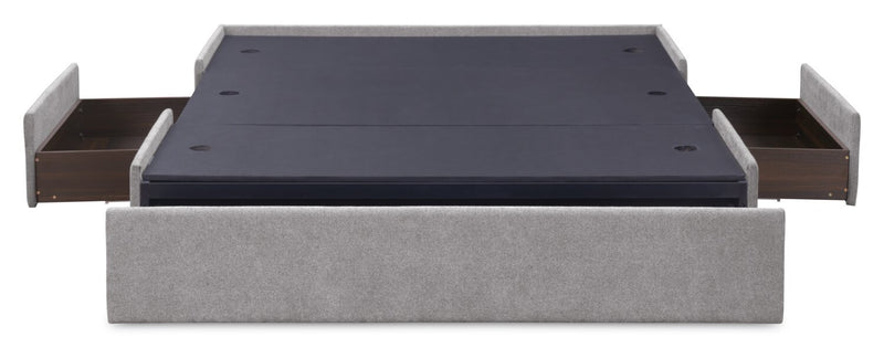 Amos Upholstered Storage Bed in Grey Fabric with Tufted Headboard & 3 Built-in Drawers - Queen Size