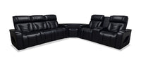 Zen 3-Piece Black Faux Leather Power Reclining Massage Sectional with Refrigerator and Drop-Down Console 