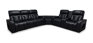 Zen 3-Piece Faux Leather Power Reclining Sectional with Massage, Drop-Down Console and Refrigerator - Black