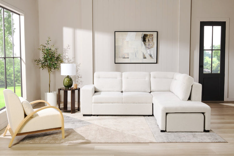 Primo Coast 3-Piece Right-Facing Ivory White Fabric Sleeper Sectional with Storage Chaise and Storage Armrest