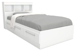 Riley Twin Mates Bed with Bookcase Headboard - White