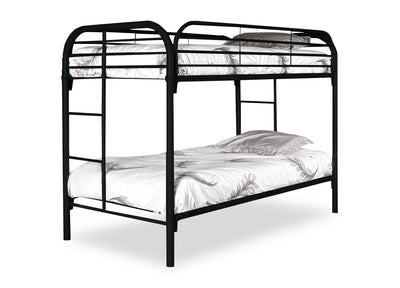 Logan Bunk Bed with Ladders & Guard Rail for Kids, Black Metal - Twin/Twin | Lits superposés Logan pour enfants avec échelles et garde-corps, métal noir - simple et simple