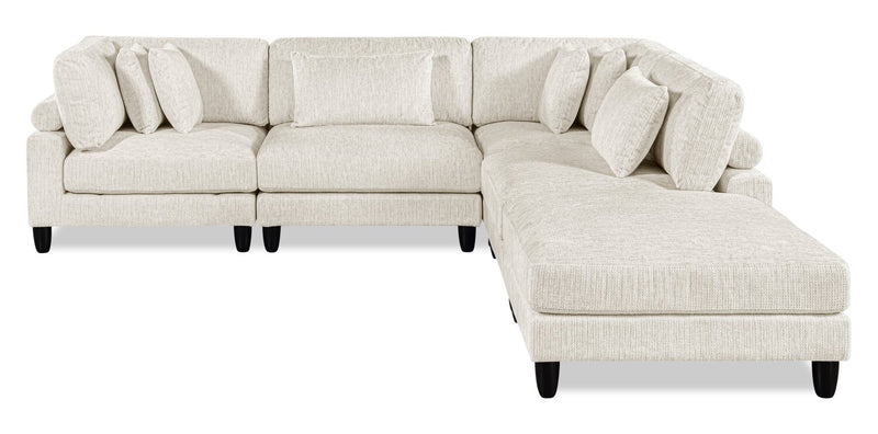 Lounge 5-Piece Chenille Modular Sectional with Ottoman – Beige 