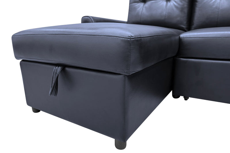 Carter 2-Piece Left-Facing Leather-Look Fabric Sleeper Sectional with Storage Chaise - Black