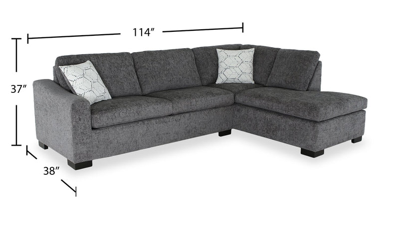 Aubrey 114\" Right-Facing Chenille Fabric Eurostyle Queen Sofa Bed Sectional with Wooden Legs – Grey