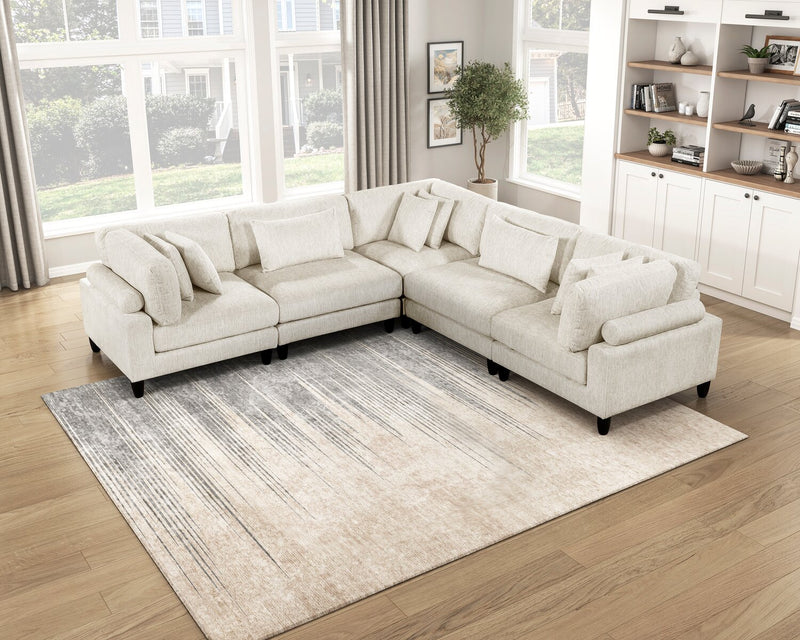 Lounge 5-Piece Chenille Modular Sectional – Beige 