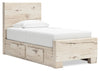 Derekson Storage Bed with 2 Built-In Side Drawers for Kids, Rustic White - Twin Size