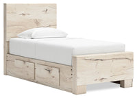 Derekson Storage Bed with 2 Built-In Side Drawers for Kids, Rustic White - Twin Size 