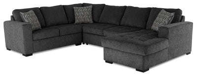 Made in Canada Legend 4-Piece Right-Facing Chenille Fabric Sleeper Sectional with Storage Chaise - Pepper Grey | Sofa-lit sectionnel de droite Legend 4 pièces fabriqué au Canada en tissu de chenille avec fauteuil long de rangement - gris poivre