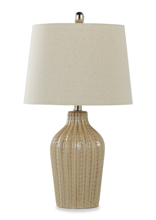 Willa 23\" Ceramic Table Lamp with Polished Nickel and Natural Linen Shade - Cuban Sand 