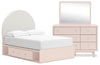 Lola 5pc Bedroom Set with Storage Bed, Dresser & Mirror, Boucle Fabric & Blush - Full Size