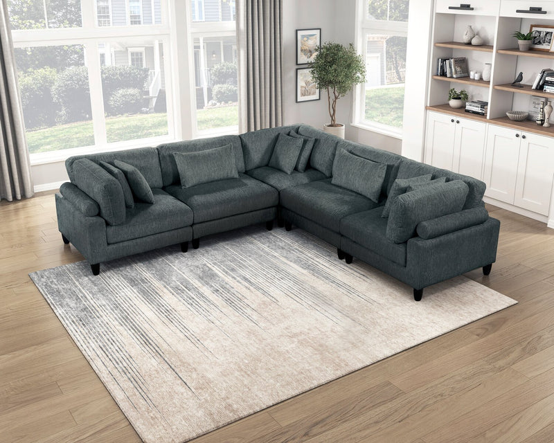 Lounge 5-Piece Chenille Modular Sectional – Grey
