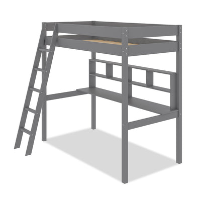 Brody Loft Bed with Built-in Desk, Ladder & Guardrails for Kids & Teens, Grey - Twin Size | Lit mezzanine Brody gris avec bureau intégré, échelle et garde-corps pour enfants et adolescents - format lit simple