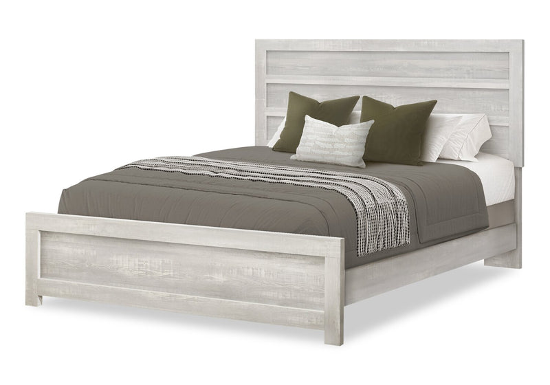 Aspen Panel Bed with Headboard & Frame, Grey - Queen Size
