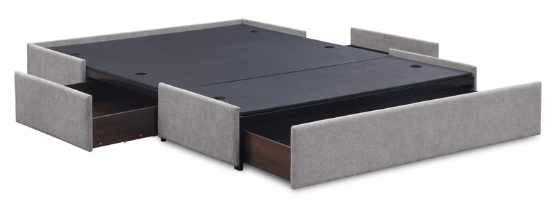 Amos Upholstered Storage Bed Base in Grey Fabric with 3 Built-in Drawers  - King Size