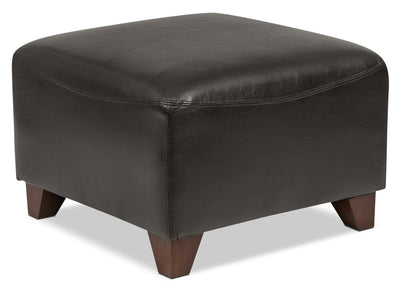 Zello 22.5" Faux Leather Ottoman with Wood Legs - Brown | Pouf Zello de 22,5 po en similicuir avec pattes en bois - brun