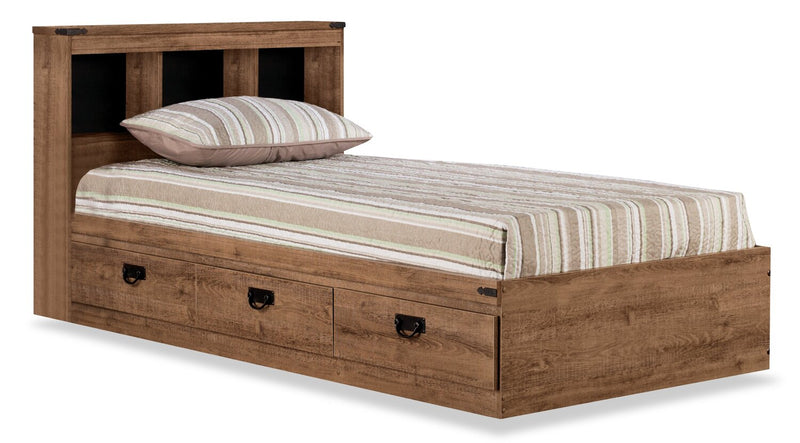 Driftwood Mates Bed 6pc Set with Storage Headboard, Dresser, Mirror & Nightstand, Brown - Twin Size
