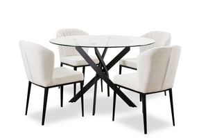 Zoe 5pc Dining Set with Table & 4 Chairs, Glass Top, Metal Geometric Base, 47