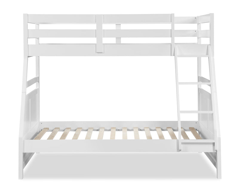 Quinn Bunk Bed with Ladder & Guard Rail for Kids, White - Twin/Full