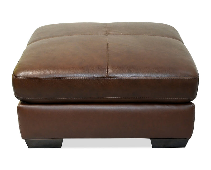 Classico 30\" Genuine Leather Ottoman with Wood Legs Ottoman – Tobacco