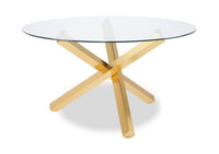 Gem Dining Table with Glass Top, Metal Geometric Base, 55