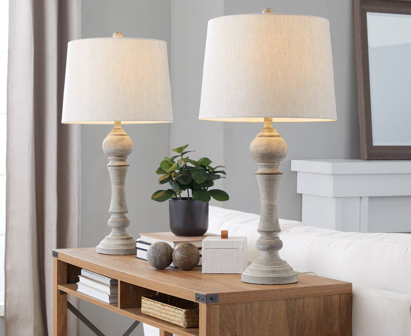 Orson 32\" Farmhouse Table Lamp with Oat Linen Shade - Grey