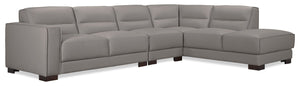 Citadel 3-Piece Right-Facing Top-Grain Genuine Leather Sectional with Wood Legs - Grey